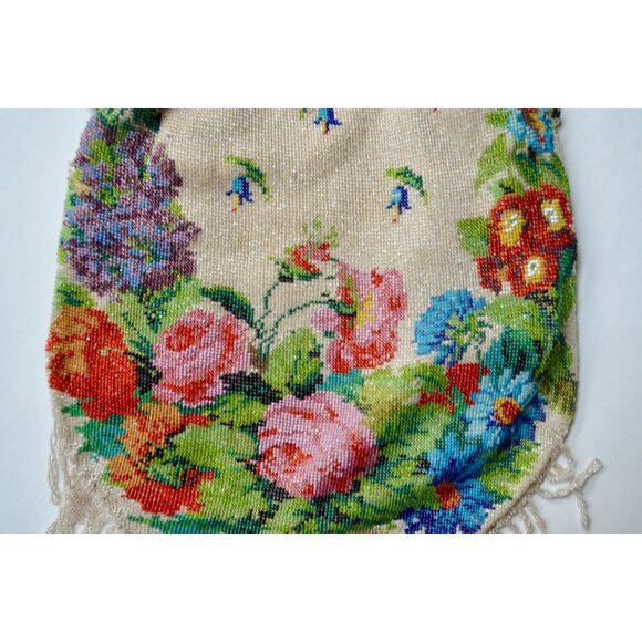 Antique Edwardian Glass Bead Flower Roses Purse Silver Cherub Frame Czech? - Picture 12 of 15